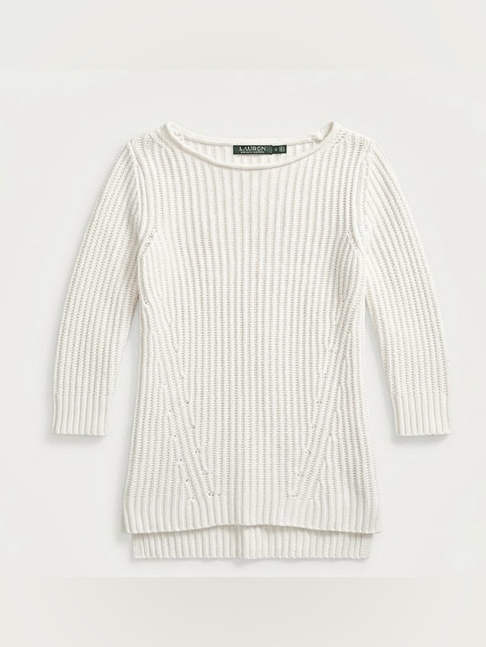 Vintage 2000s LRL Ralph Lauren Y2K Ecru Cream Ribbed Cotton Boat Neck Sweater S
